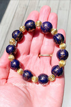 Load image into Gallery viewer, Chinoiserie Beaded Statement Bracelet - Gold &amp; Lapis Blue/Purple - Ginger jar