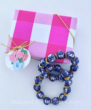 Load image into Gallery viewer, Chunky Blue and White Chinoiserie Double Happiness Bead Statement Bracelet - Ginger jar