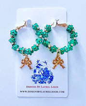 Load image into Gallery viewer, Green Hydrangea Bow Hoop Earrings - Chinoiserie jewelry