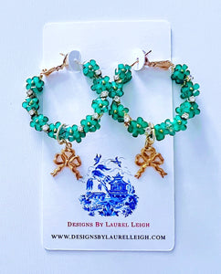 Green Hydrangea Bow Hoop Earrings - Chinoiserie jewelry