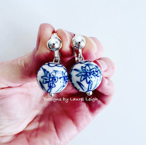 Chinoiserie Orchid Bead Clip-on Earrings - Chinoiserie jewelry