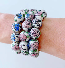 Load image into Gallery viewer, Chinoiserie Pink Peony Flower Beaded Statement Bracelet - Ginger jar