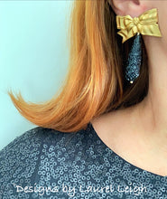 Load image into Gallery viewer, Black and Gold Bow Chinoiserie Cinnabar Teardrop Earrings - Ginger jar
