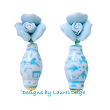 Load image into Gallery viewer, Wedgwood Blue Ginger Jar Rosebud Earrings - Chinoiserie jewelry