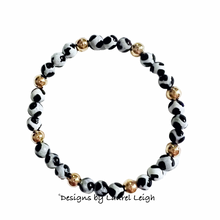 Load image into Gallery viewer, Black, Gold &amp; White Tibetan Agate Gemstone Statement Bracelet - Chinoiserie jewelry