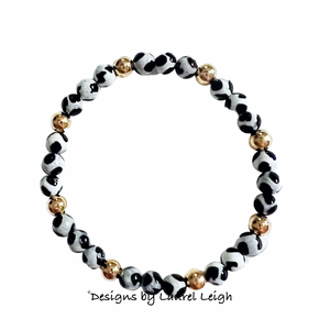 Black, Gold & White Tibetan Agate Gemstone Statement Bracelet - Chinoiserie jewelry