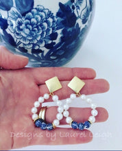 Load image into Gallery viewer, Chinoiserie Dainty Beaded Pearl Post Hoops - Round or Oval - Designs by Laurel Leigh