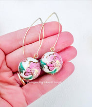 Load image into Gallery viewer, Pink &amp; Green Peony Wire Drop Earrings - Chinoiserie jewelry