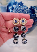 Load image into Gallery viewer, Chinoiserie Peony Triple Drop Earrings - Chinoiserie jewelry