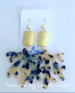 Gold & Blonde Tortoise Shell Coral Statement Earrings - Designs by Laurel Leigh