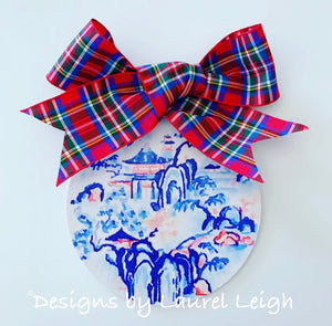 Red, White and Blue Chinoiserie Christmas Ornament- 4” Imari Kinrande Watercolor Art Pattern - Ginger jar