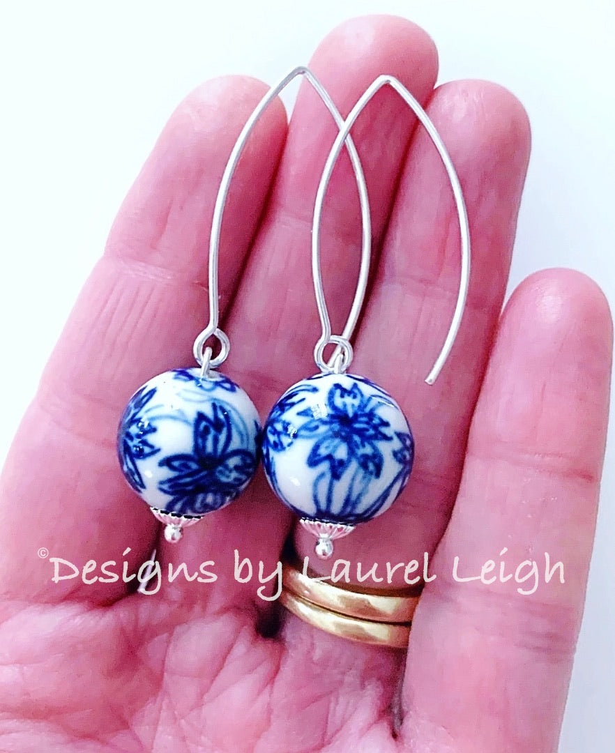 Chinoiserie Vintage Orchid Bead Dangle Earrings - Gold or Silver Finish - Designs by Laurel Leigh