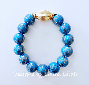 Chinoiserie Hydrangea Blue & Gold Bracelet - Chinoiserie jewelry