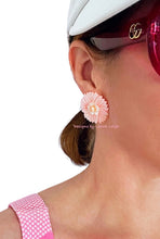 Load image into Gallery viewer, Pink, Orange &amp; White Floral Cameo Pearl Studs - Chinoiserie jewelry