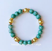 Load image into Gallery viewer, Chinoiserie Longevity Bead Bracelet - Green &amp; Gold - Ginger jar