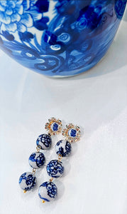 Chinoiserie Peony Triple Drop Earrings - Chinoiserie jewelry