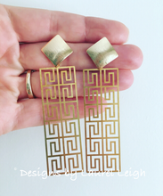 Load image into Gallery viewer, Gold Geometric Greek Key Post Earrings - Designs by Laurel Leigh
