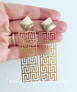 Gold Geometric Greek Key Post Earrings - Designs by Laurel Leigh