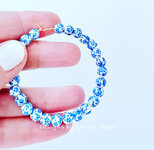 Load image into Gallery viewer, French Blue &amp; White Floral Beaded Hoops - Chinoiserie jewelry