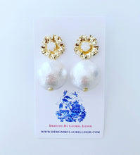 Load image into Gallery viewer, Jumbo Pearl &amp; Floral Post Statement Earrings - Ginger jar
