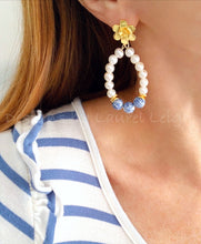 Load image into Gallery viewer, Oval Chinoiserie Floral Freshwater Pearl Earrings - Ginger jar
