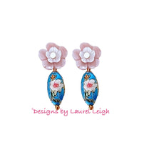 Load image into Gallery viewer, Dainty Turquoise Cloisonné Floral Earrings - Chinoiserie jewelry