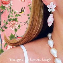 Load image into Gallery viewer, Pink Ginger Jar Floral Pearl Earrings - Chinoiserie jewelry