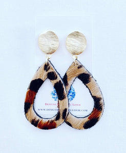 Gold and Leather Leopard Print Cutout Teardrop Earrings - Posts - Ginger jar