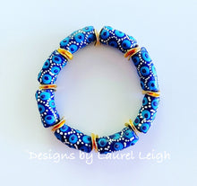 Load image into Gallery viewer, Blue and White African Glass Statement Bracelet - Ginger jar