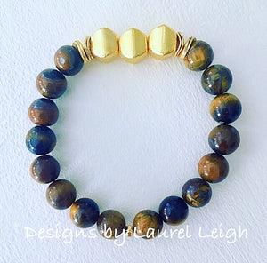 Brown Tiger’s Eye Gemstone and Gold Beaded Bracelet - Designs by Laurel Leigh