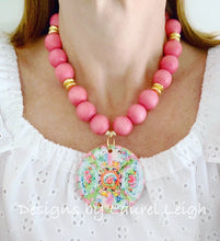 Load image into Gallery viewer, Rose Medallion Chinoiserie Pendant Necklace - Pink - 2 Options - Ginger jar