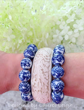 Load image into Gallery viewer, Blue and White Chinoiserie Dragon Beaded Statement Bracelet - Ginger jar