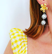Load image into Gallery viewer, Gold &amp; White Chinoiserie Floral Drop Earrings - Chinoiserie jewelry