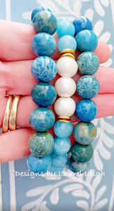Blue Fossil Gemstone Bead Bracelet - Chinoiserie jewelry