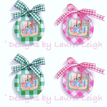 Load image into Gallery viewer, Rose Medallion Gingham Watercolor Ornament - Chinoiserie jewelry