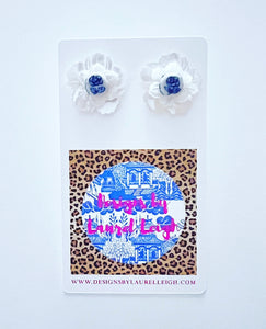 Blue & White Petite Fleur Pearl Studs - Chinoiserie jewelry