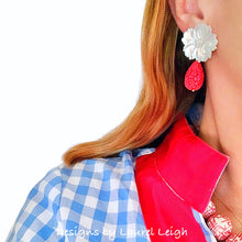 Load image into Gallery viewer, Pearl Flower &amp; Red Cinnabar Earrings - Chinoiserie jewelry