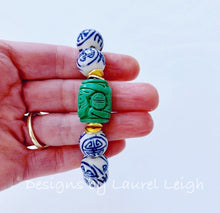 Load image into Gallery viewer, Chinoiserie Beaded Statement Bracelet w/ Green Focal Bead - Ginger jar