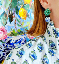 Load image into Gallery viewer, Chinoiserie Green Hydrangea Blossom Earrings - Chinoiserie jewelry