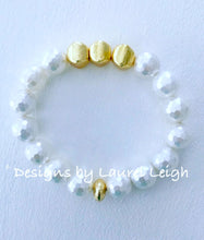 Load image into Gallery viewer, Mother of Pearl and Gold Bead Statement Bracelet - Designs by Laurel Leigh