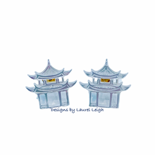 Load image into Gallery viewer, Dainty Mother of Pearl Pagoda Stud Earrings - Chinoiserie jewelry