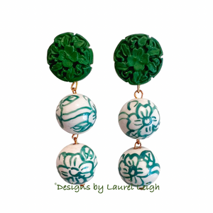 Green Chinoiserie Double Drop Earrings - Chinoiserie jewelry