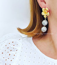 Load image into Gallery viewer, Gold &amp; White Chinoiserie Floral Drop Earrings - Chinoiserie jewelry