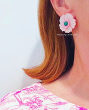 Load image into Gallery viewer, Pink Pearl &amp; Green Malachite Floral Studs - 2 Sizes - Chinoiserie jewelry