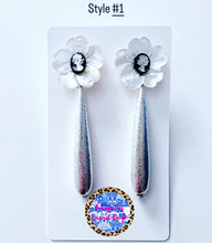 Load image into Gallery viewer, White &amp; Silver Cameo Floral Drop Earrings - Chinoiserie jewelry