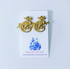 Gold Chinoiserie Dragon Earrings - Ginger jar