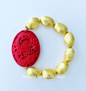 Chinoiserie Red & Gold Cinnabar Bracelet - Chinoiserie jewelry
