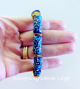 Blue and White African Glass Statement Bracelet - Ginger jar