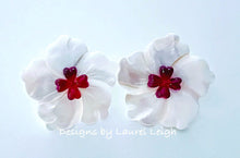 Load image into Gallery viewer, Red &amp; White MOP Floral Studs - Large - Chinoiserie jewelry
