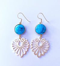 Load image into Gallery viewer, Gold Filigree and Turquoise Gemstone Earrings - Ginger jar